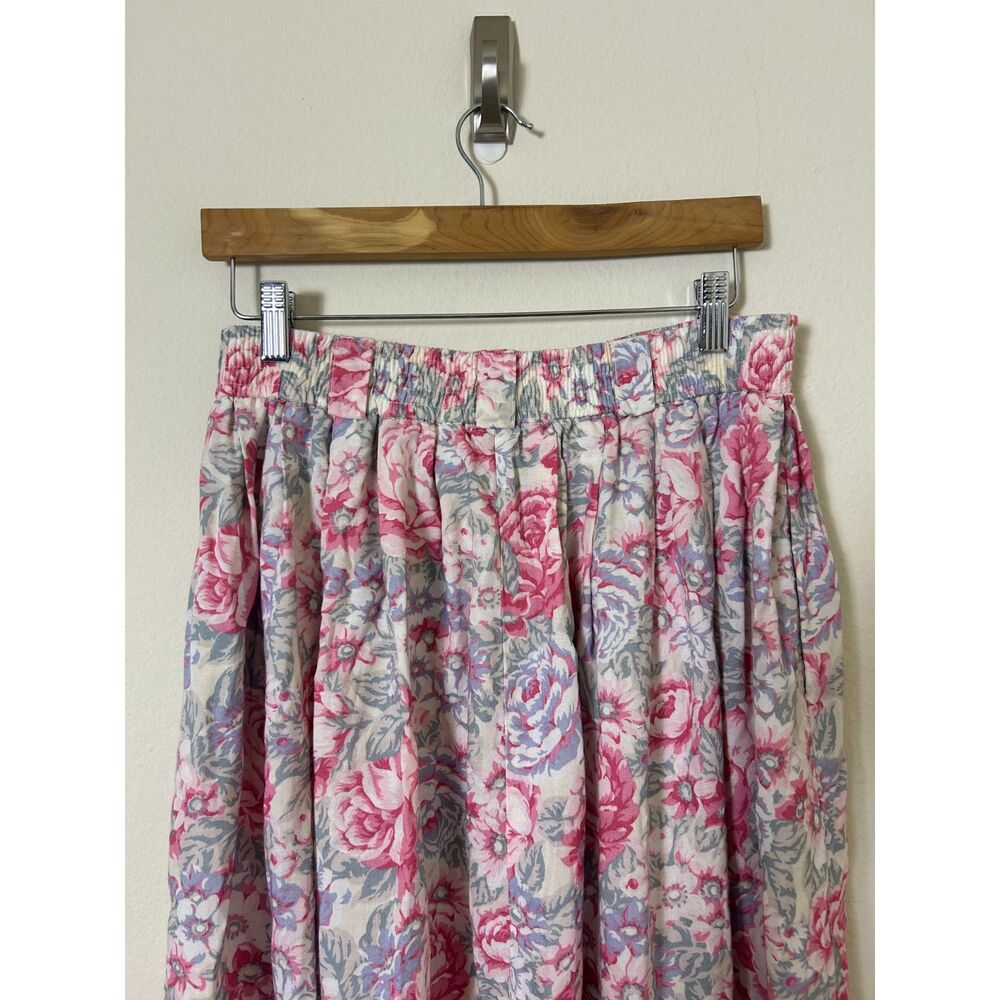 Vintage Land's End Floral skirt pink Women's L midi/maxi pockets summer cottage‎ - Picture 4 of 9